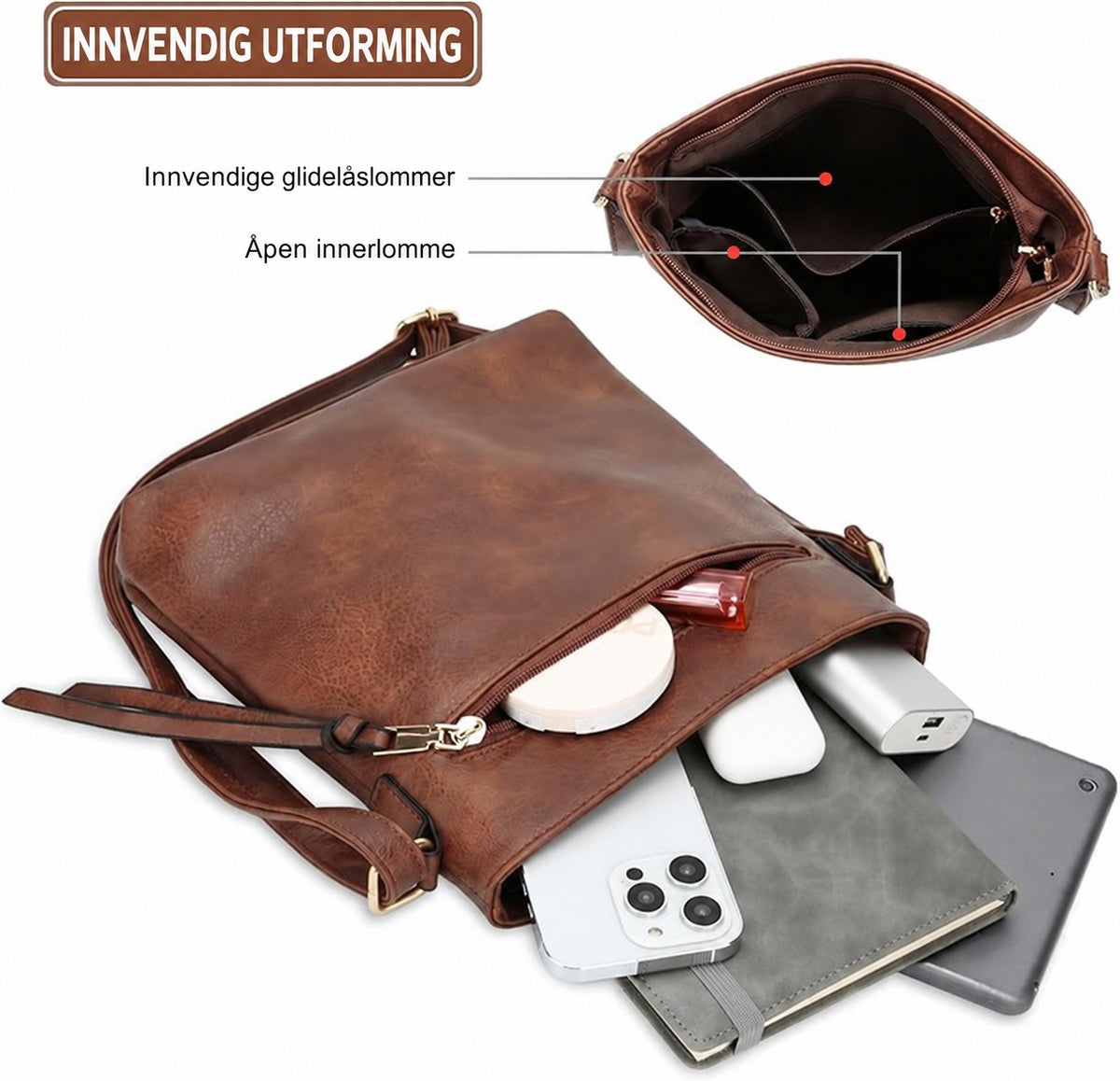 Nordvesk™ Luksus Hobo Håndveske – 3-Delt Sett