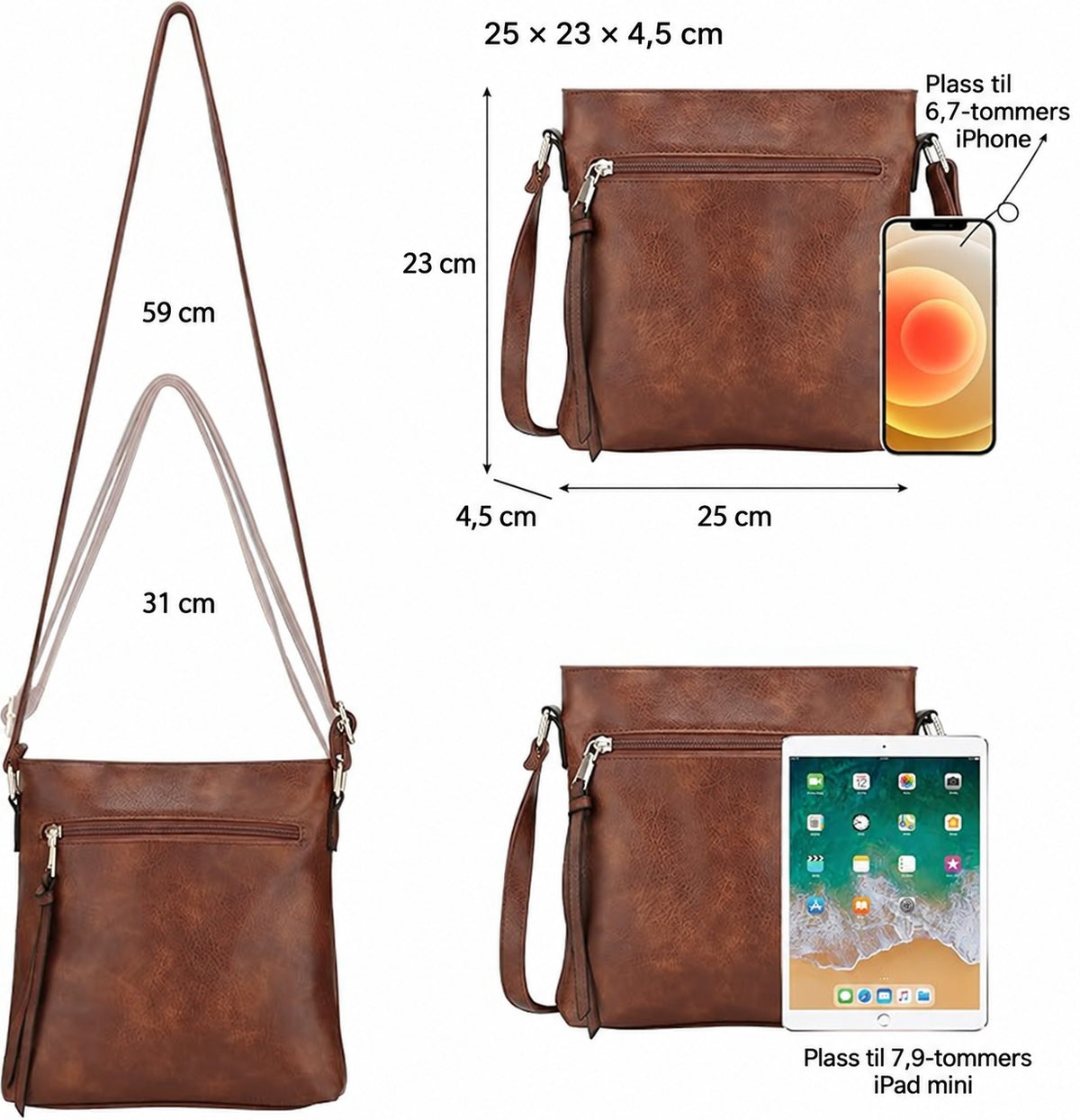 Nordvesk™ Luksus Hobo Håndveske – 3-Delt Sett