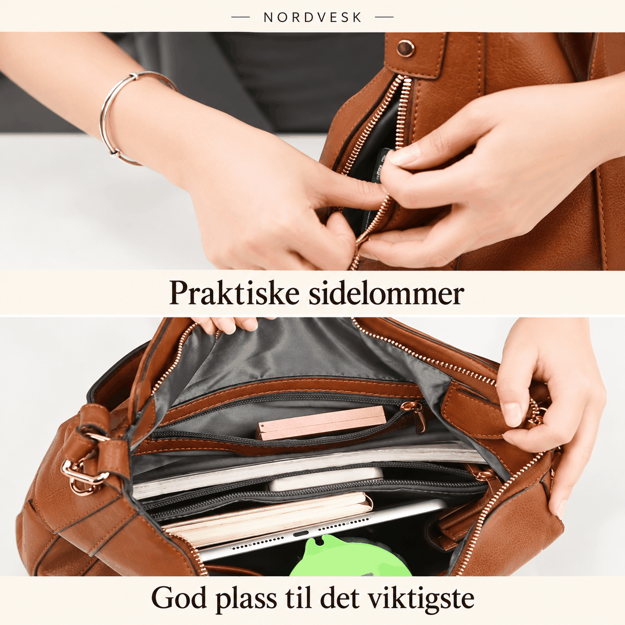 Nordvesk™ Luksus Hobo Håndveske – 3-Delt Sett
